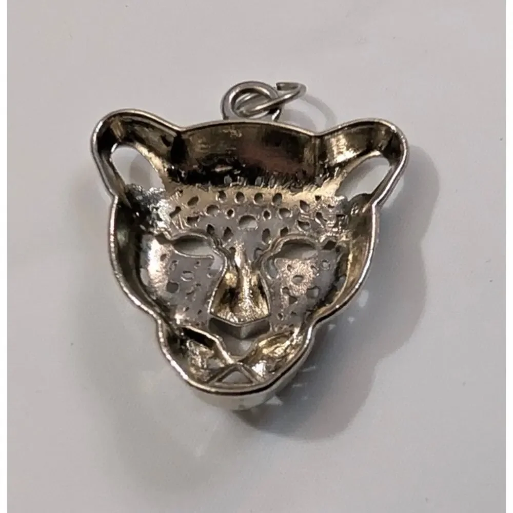 Leopard Head Pendant SilverTone Cutout Charm Cheetah Jaquar‎ Kitty Cat Feline